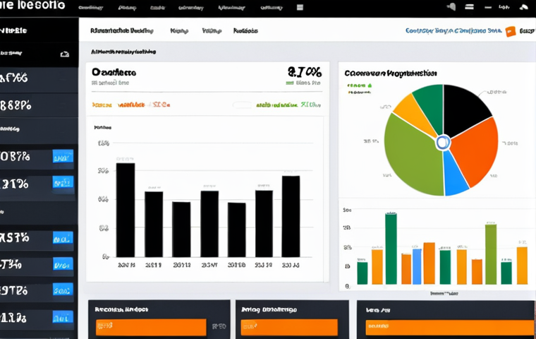 **Website Analytics Dashboard:** A visually appealing dashboard showcasing key website metrics like traffic, conversion rates, and click-through rates, using various charts (line, bar, pie) and organized widgets. The color scheme should be informative and easy to understand.