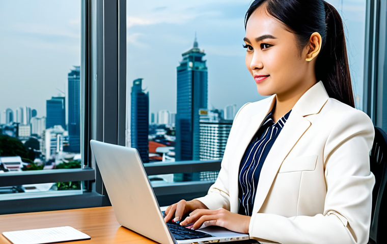 **

A successful Thai businesswoman in a modern, brightly lit office in Bangkok. She is wearing a stylish, modest business suit with a touch of traditional Thai fabric. She's confidently working on a laptop, with a view of the city skyline in the background.  The scene emphasizes success and professionalism. Fully clothed, appropriate attire, safe for work, perfect anatomy, natural proportions, professional photography, high quality, family-friendly.

**