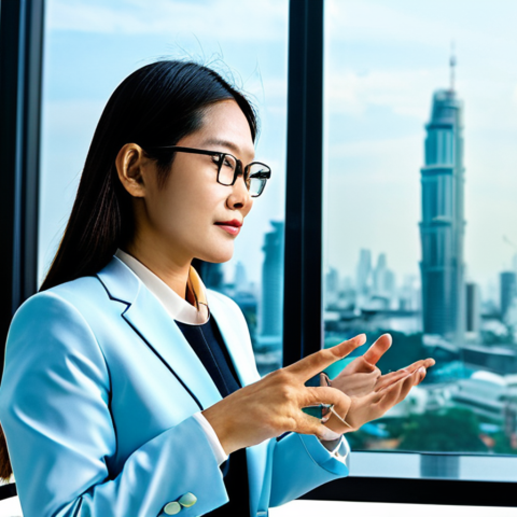 최적 성장 구간의 중요성 - **Prompt:** A professional Thai businesswoman in a modern, brightly lit office, analyzing data on a ...