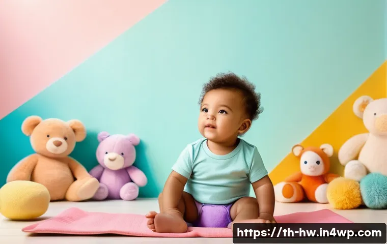 최적 성장 구간을 찾기 위한 전문 지식 활용 - **A cute toddler, wearing a cloth diaper, sitting on a brightly colored playmat surrounded by soft, ...