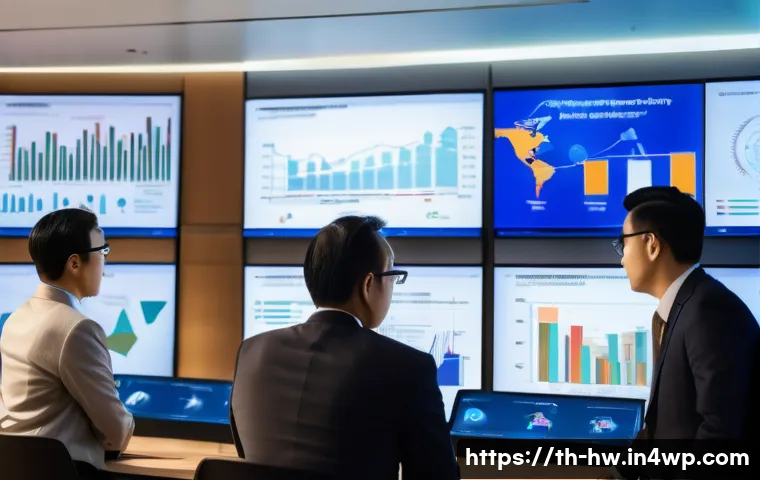 장기 성장 구간 분석을 위한 시나리오 플래닝 - A modern Thai business conference room with diverse professionals analyzing long-term trend data on ...