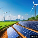 Home 19 산업별 성장률 분석 가이드 - A modern solar and wind energy farm in Southeast Asia, featuring sleek solar panels and large wind t...