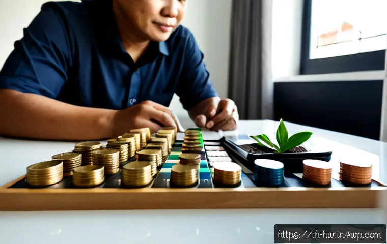 Home 17 성장 구간 파악을 위한 자산 관리 전략 - Photorealistic financial planning scene in a modern Bangkok apartment, Thai middle-aged couple revie...